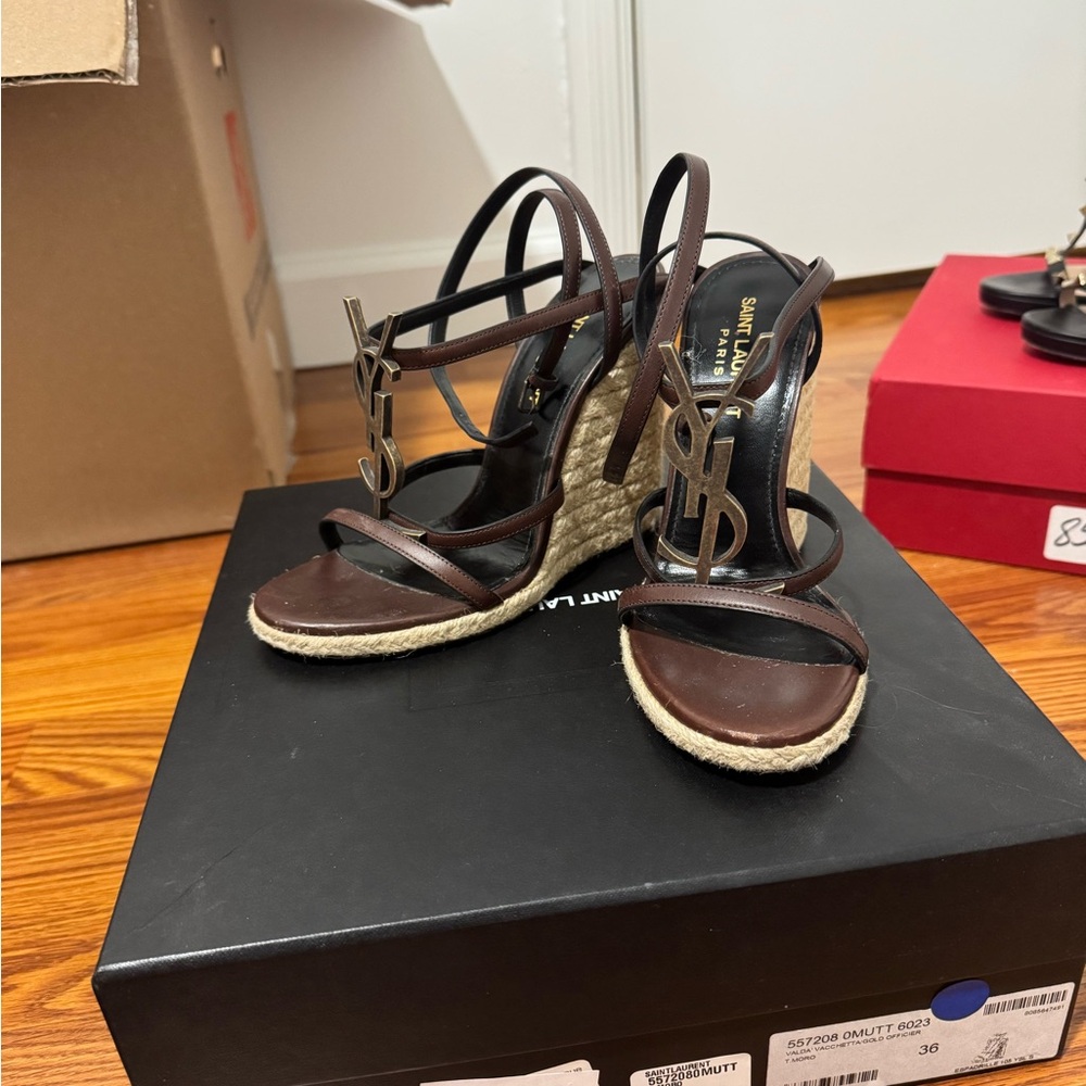 Saint Laurent Dark Brown Wedge Heels